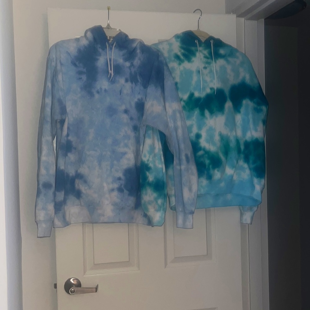 TWO blue tie dye hoodies
